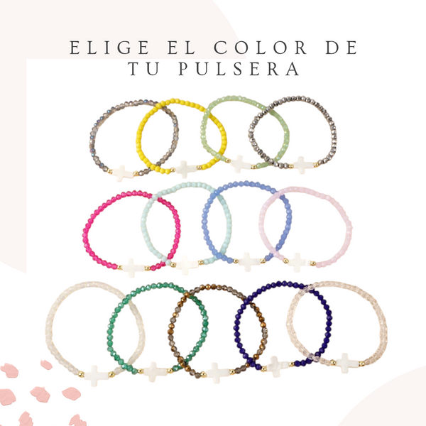 PULSERA CRUZ NÁCAR CON INICIAL COMUNIÓN