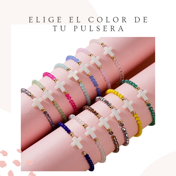 PULSERA CRUZ NÁCAR CON INICIAL COMUNIÓN