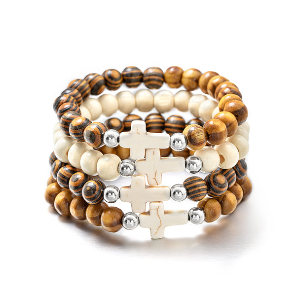 PULSERA CRUZ HOWLITA Y MADERA