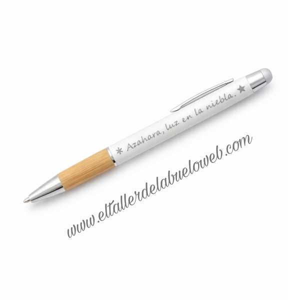 BOLÍGRAFO METALIZADO BLANCO, PLATEADO Y MADERA "LA JEFA"