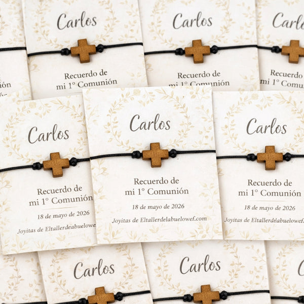 PULSERA HILO Y CRUZ EN MADERA