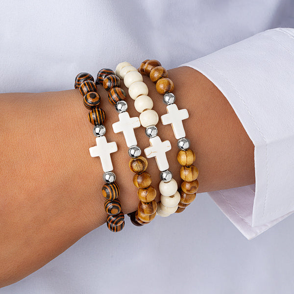 PULSERA CRUZ HOWLITA Y MADERA